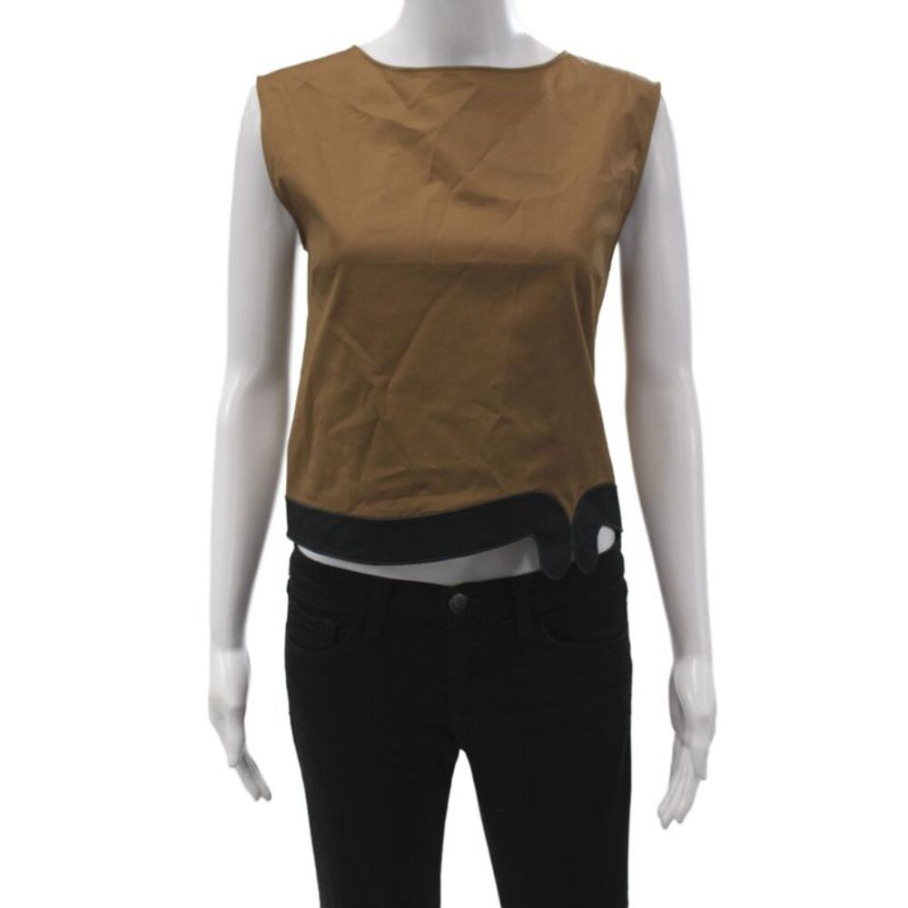 Paola Zuin Womens Basic Brown Cotton Round Neck Sleeveless Blouse Size 40